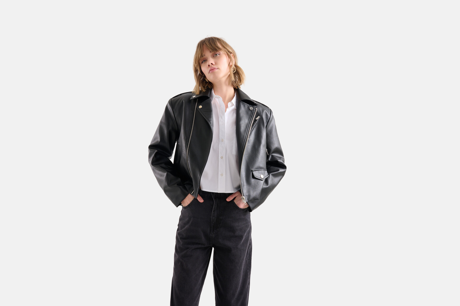 Bikerjacke aus veganem Leder Schwarz SHOEBY WOMEN