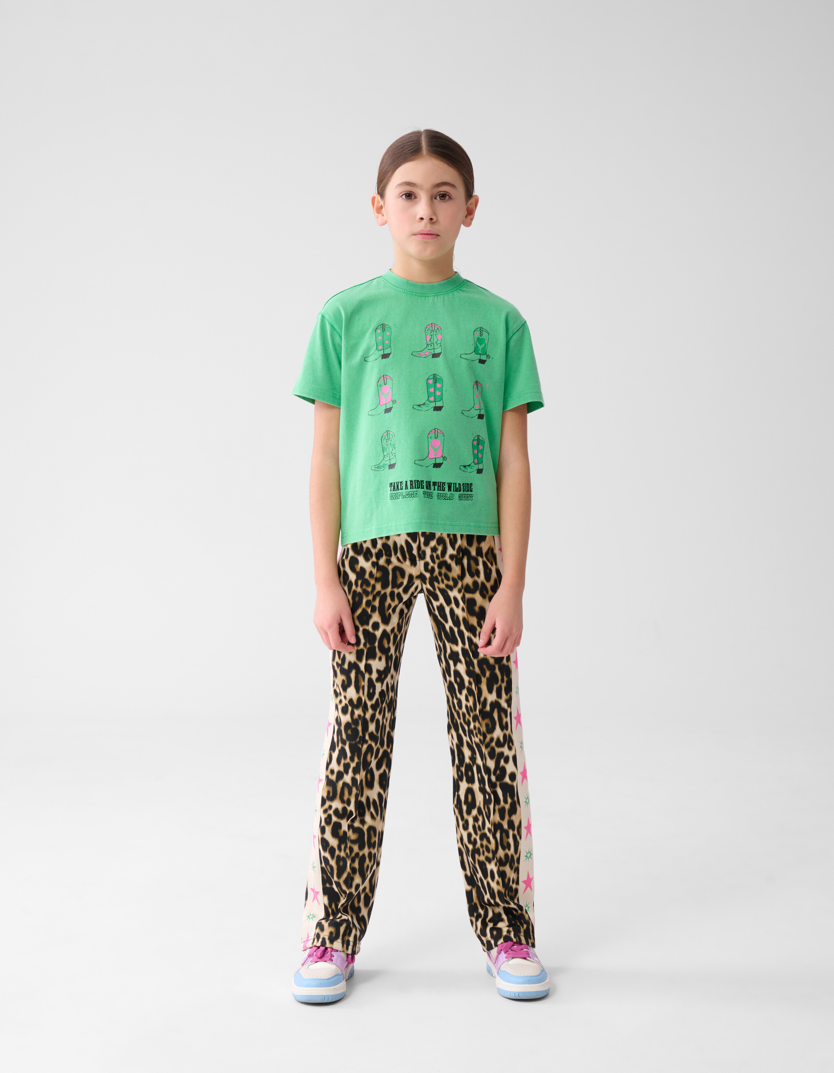 Sportliche Leopard-Hose mit weitem Bein Braun SHOEBY GIRLS