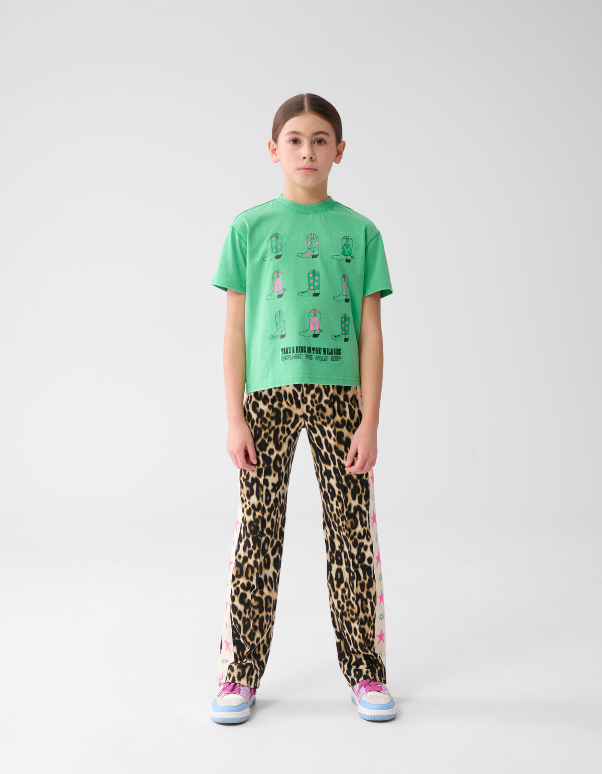 Sportliche Leopard-Hose mit weitem Bein Braun SHOEBY GIRLS