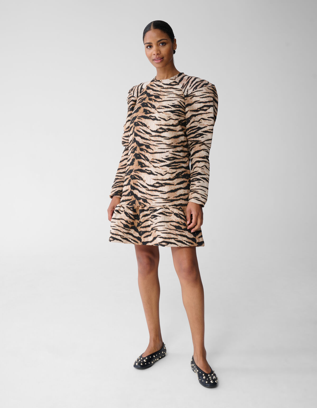 Jacquard Tiger Minikleid Hellbraun SHOEBY WOMEN