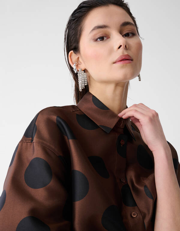 Oversized-Bluse aus Spitze mit Polka-Dots, braun SHOEBY WOMEN