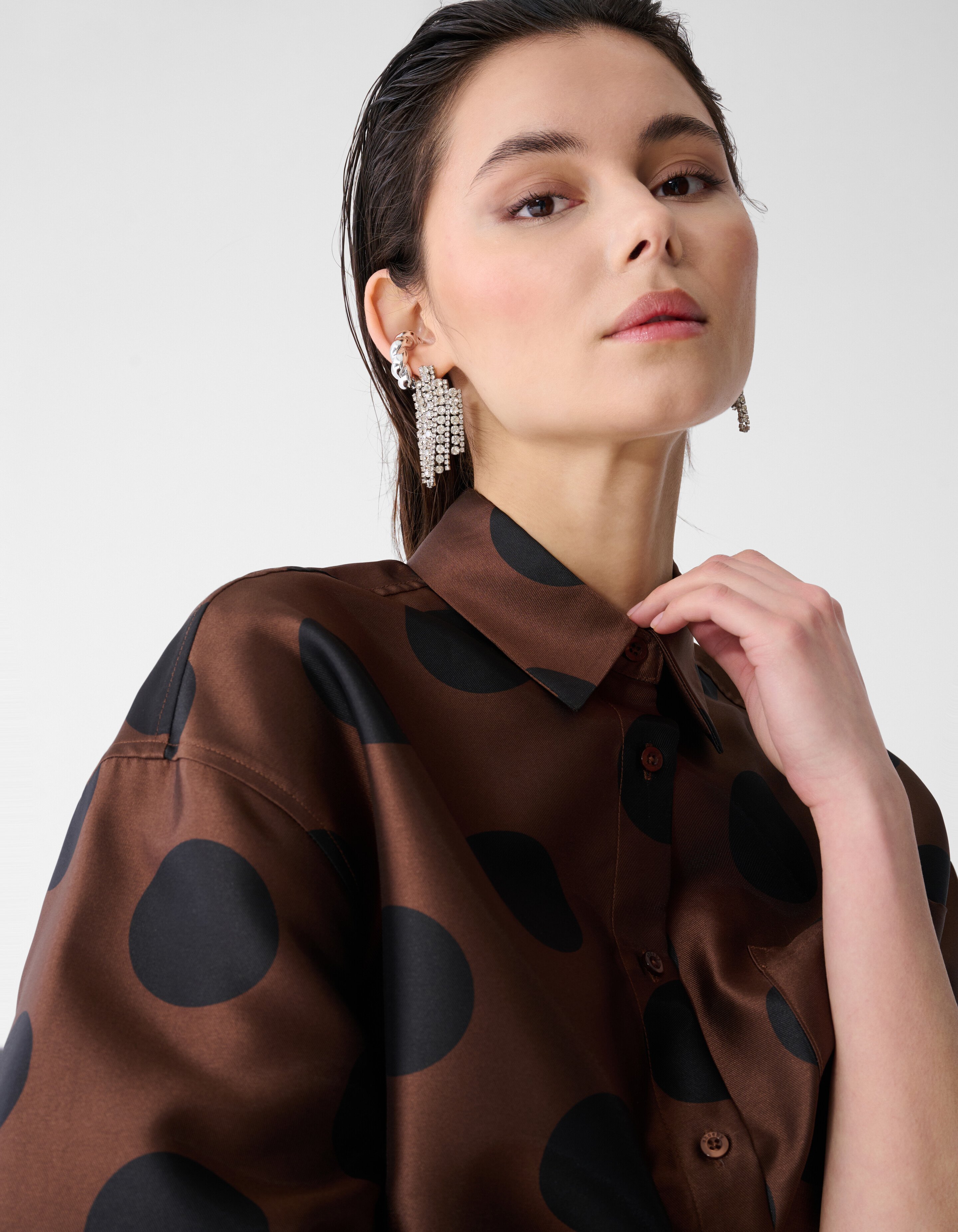 Oversized-Bluse aus Spitze mit Polka-Dots, braun SHOEBY WOMEN