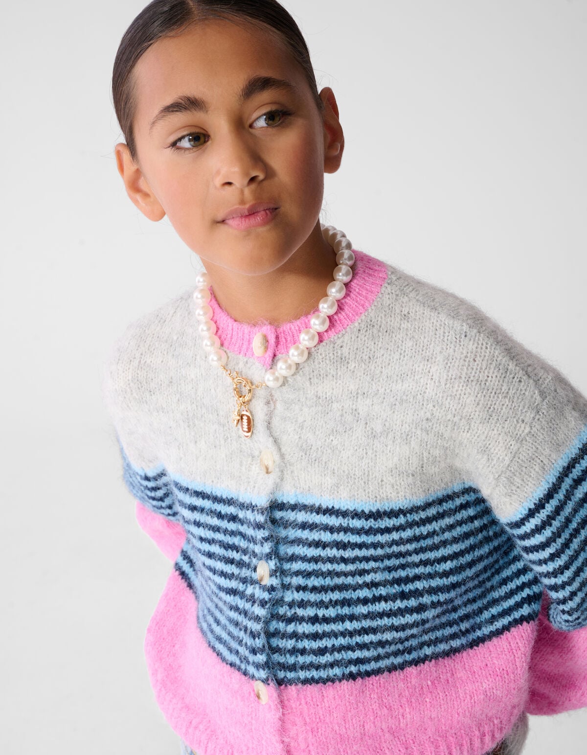 Fluffy Gestreifte Strickjacke Rosa SHOEBY GIRLS
