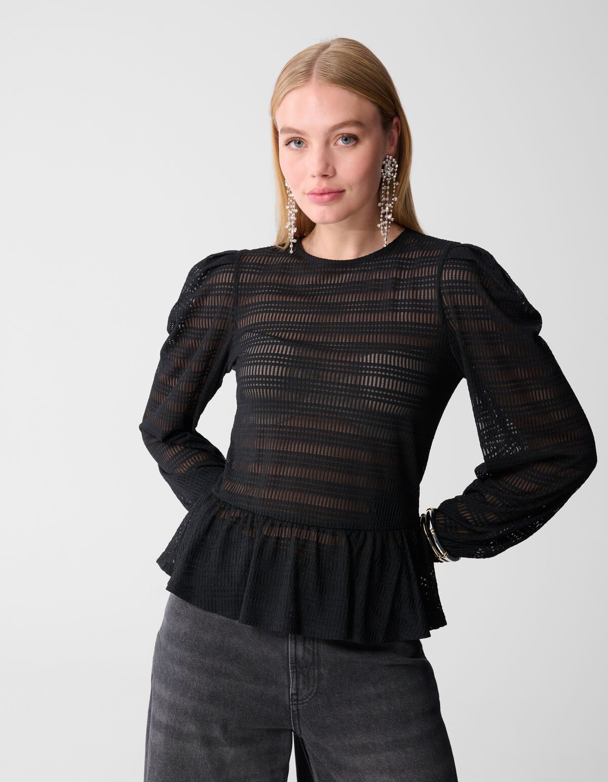 Mesh-Struktur Top Schwarz SHOEBY WOMEN