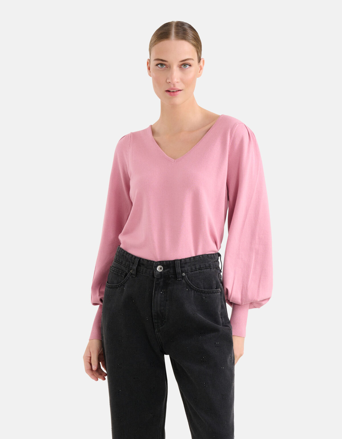 Gestrickter Pullover mit V-Ausschnitt Rosa SHOEBY WOMEN