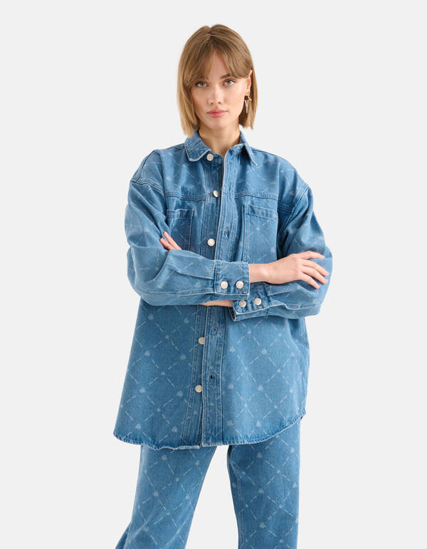 Printed Denim Bluse Blau SHOEBY WOMEN
