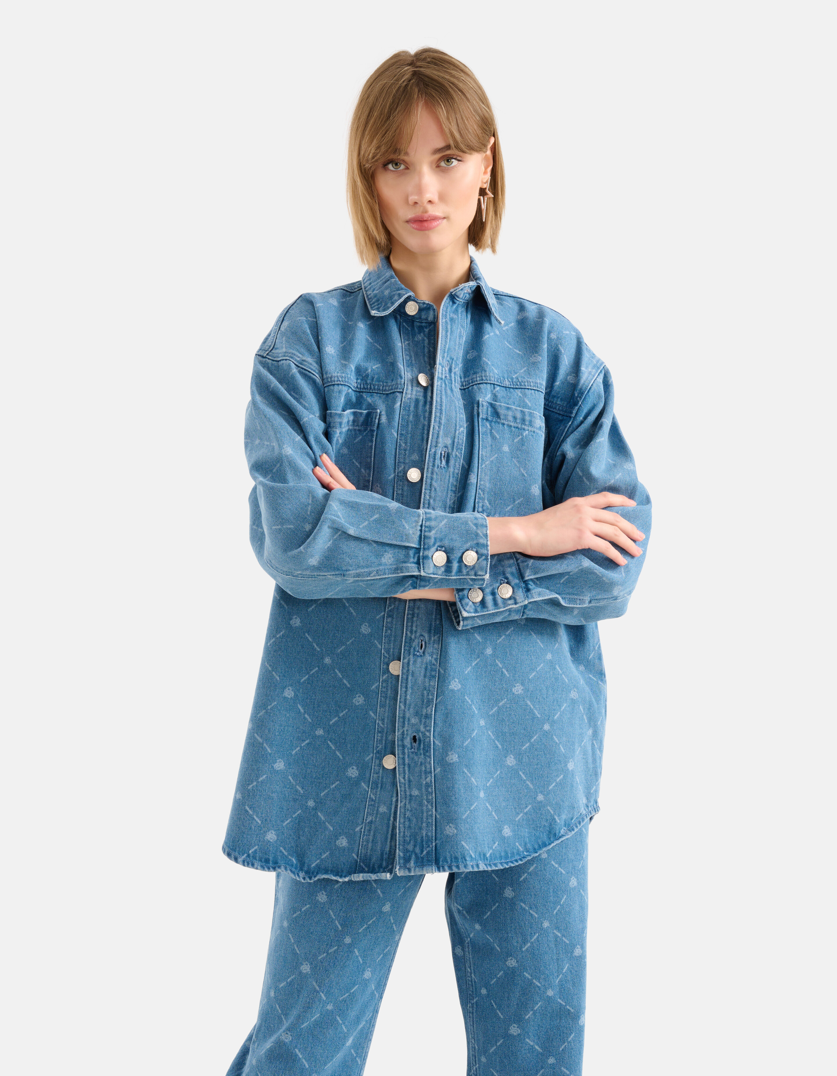 Bedruckte Denim-Bluse Blau SHOEBY WOMEN