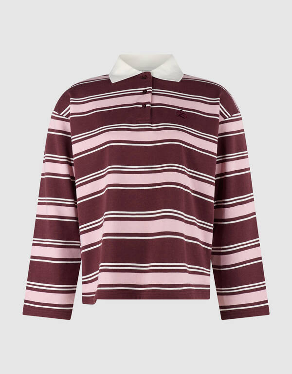 Gestreiftes Polo Longsleeve dunkelrot SHOEBY WOMEN