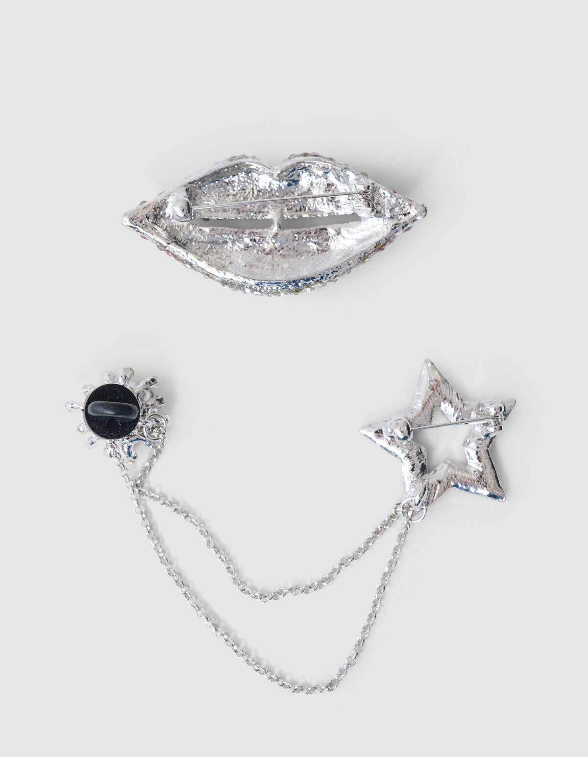 Lippen/Star Strass Broschen-Set Silber SHOEBY ACCESSOIRES
