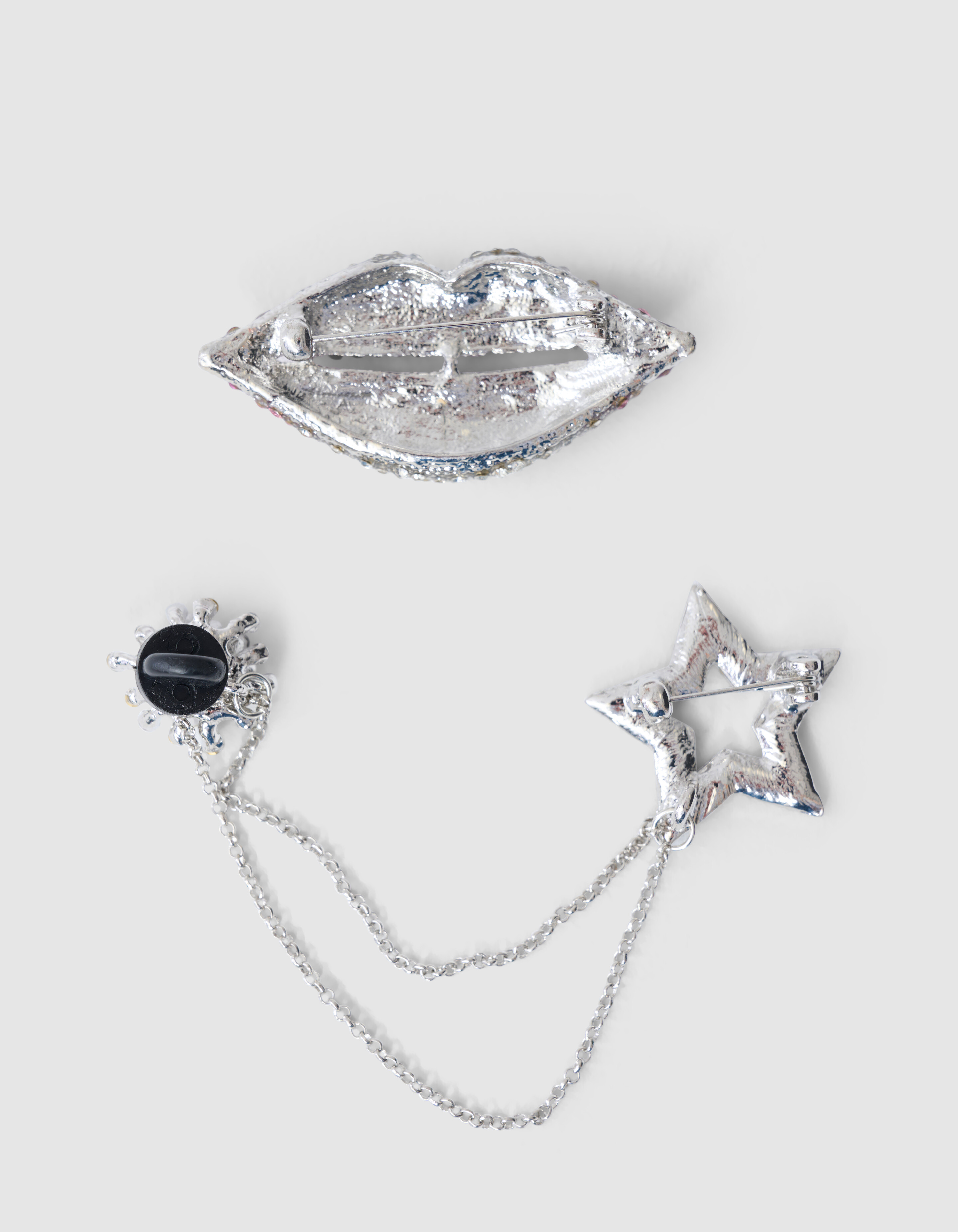 Lippen/Star Strass Broschen-Set Silber SHOEBY ACCESSOIRES