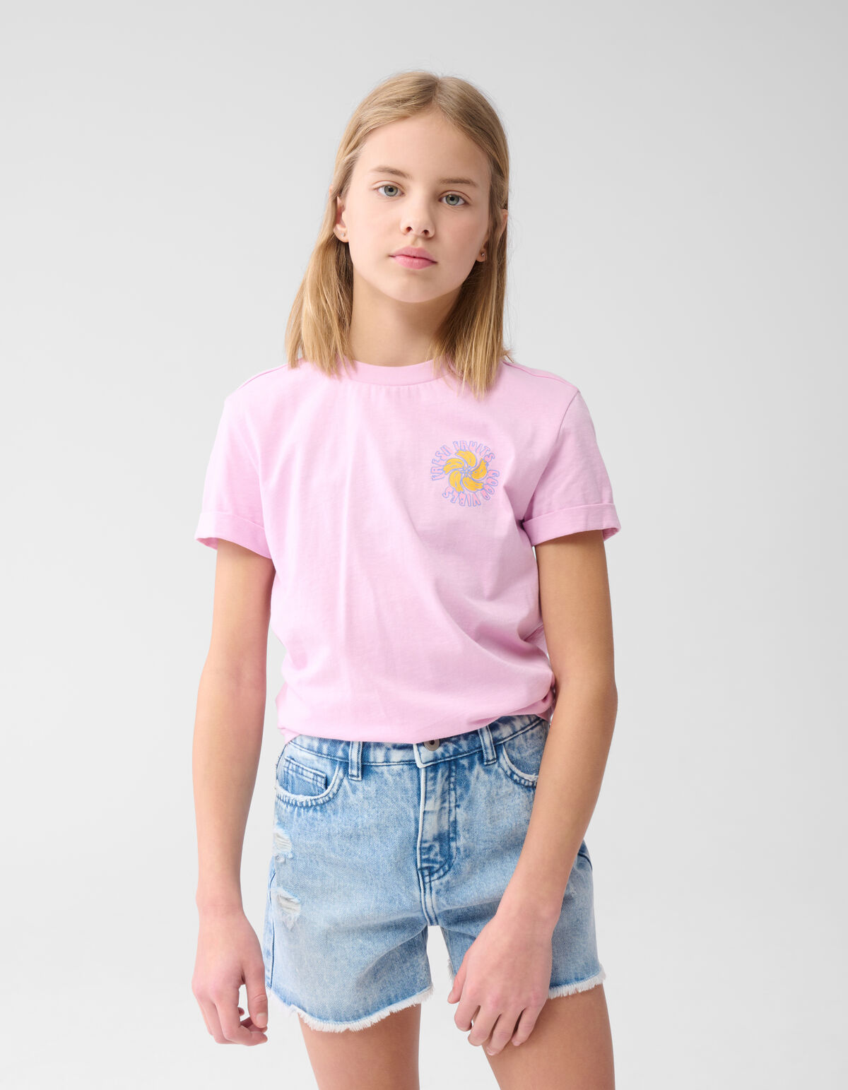 Obst-Stickerei T-Shirt Hellviolett SHOEBY GIRLS