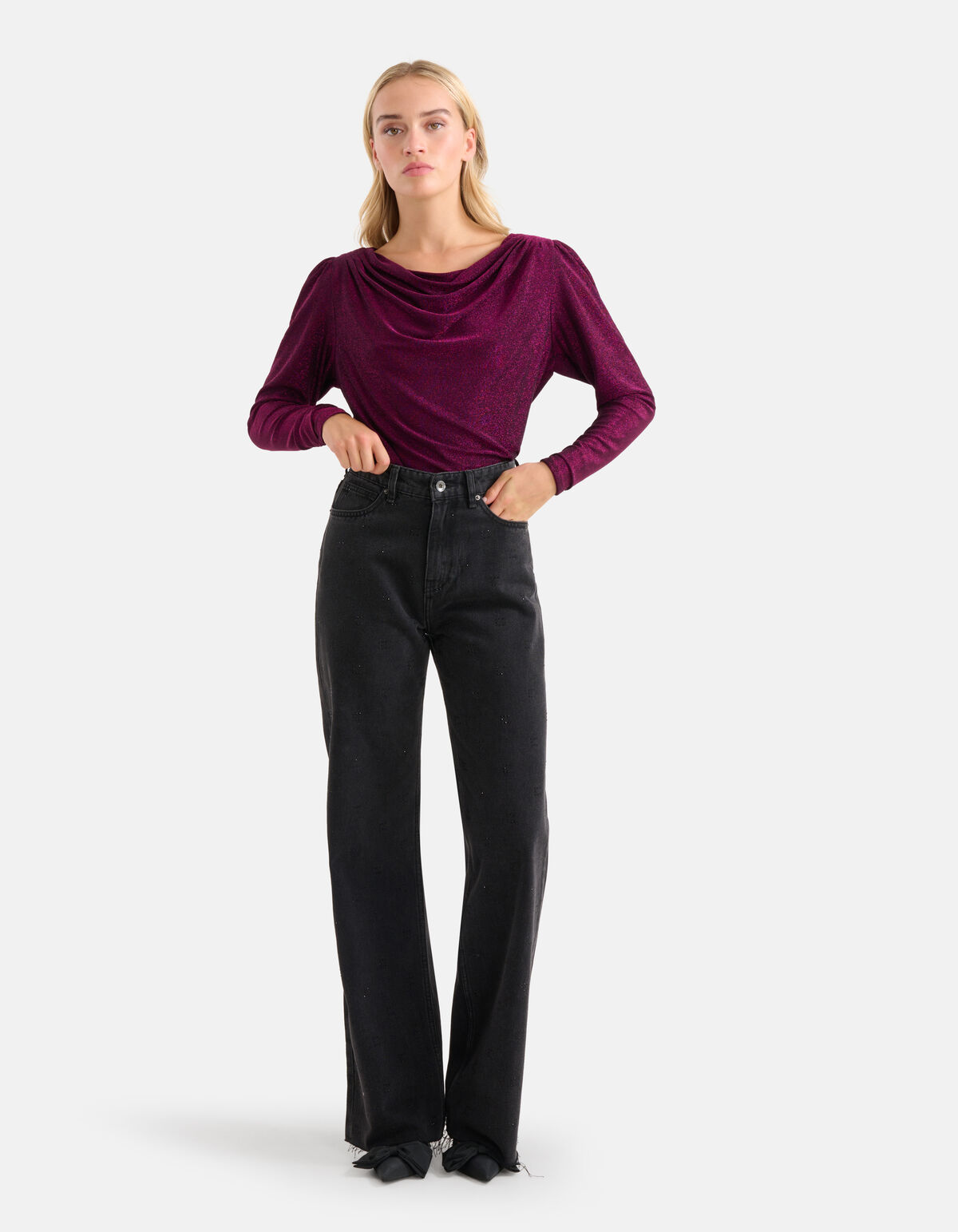 Drapiertes Glitzer-Top Schwarz SHOEBY WOMEN
