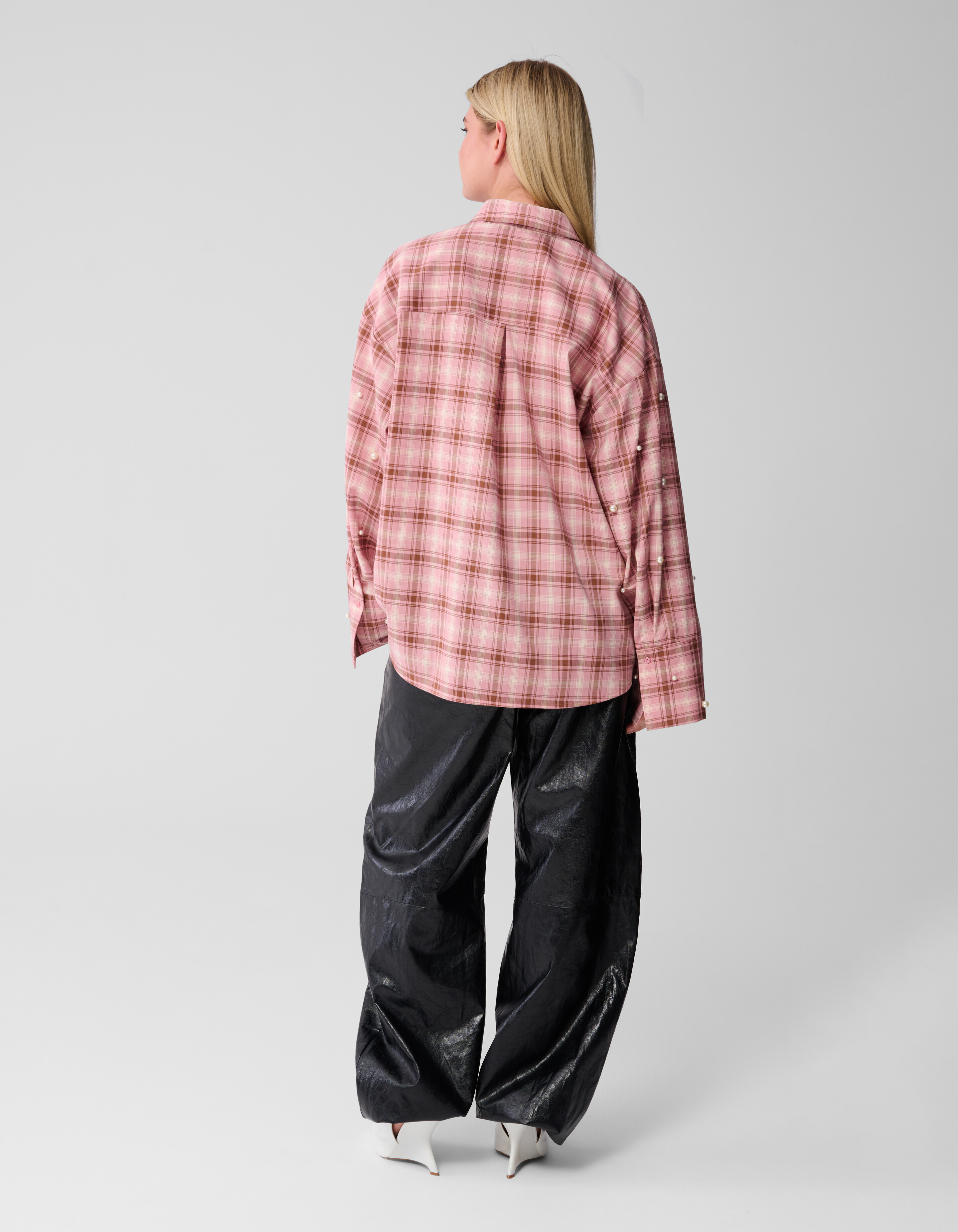 Karierte Perlenbluse Rosa SHOEBY WOMEN