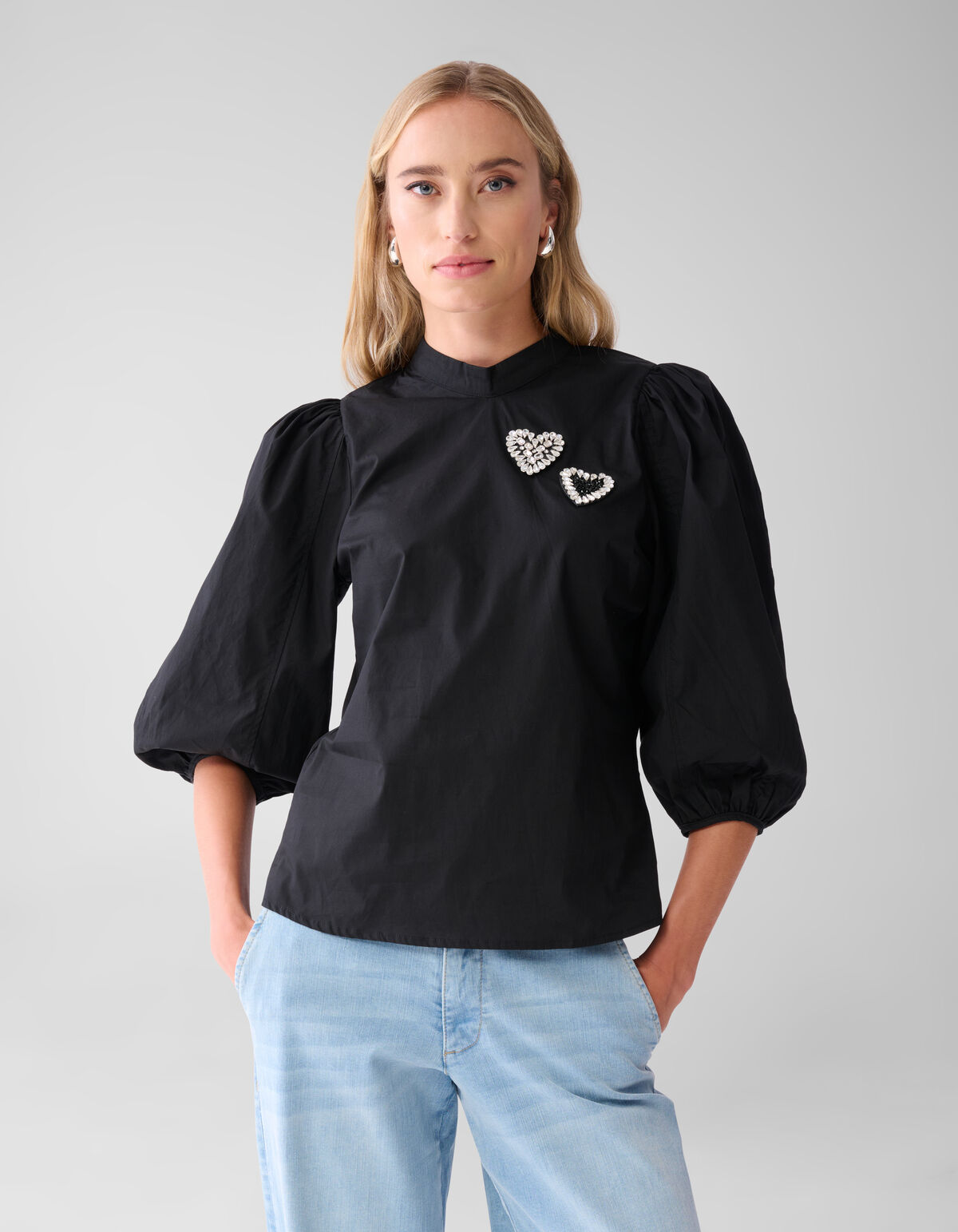 Strass Herz Popeline Bluse Schwarz SHOEBY WOMEN