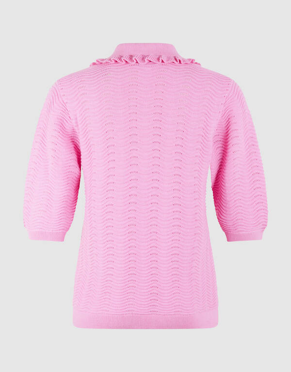 Gestricktes R&uuml;schen-Poloshirt Rosa SHOEBY WOMEN