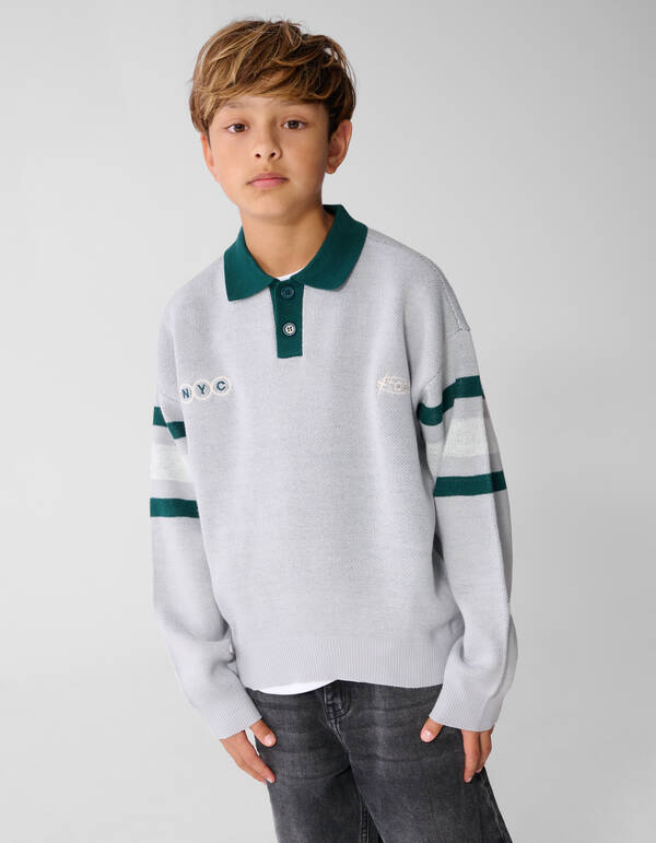 Gestreiftes Poloshirt Hellgrau SHOEBY BOYS