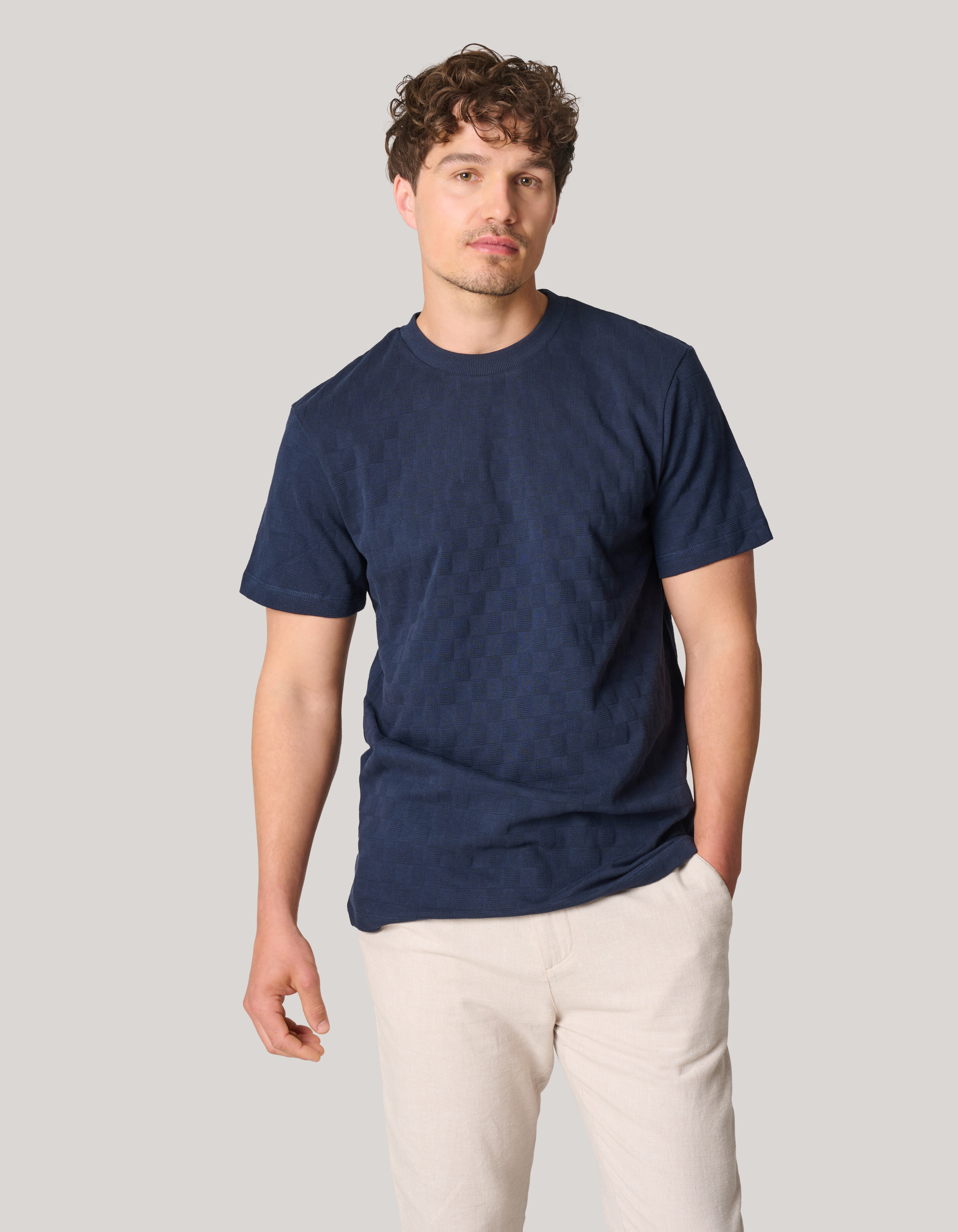 Blocktextur-T-Shirt Dunkelblau SHOEBY MEN