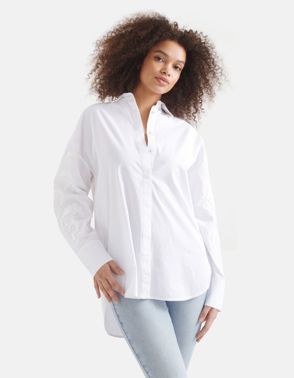 Pailletten Popeline Bluse Weiß SHOEBY WOMEN