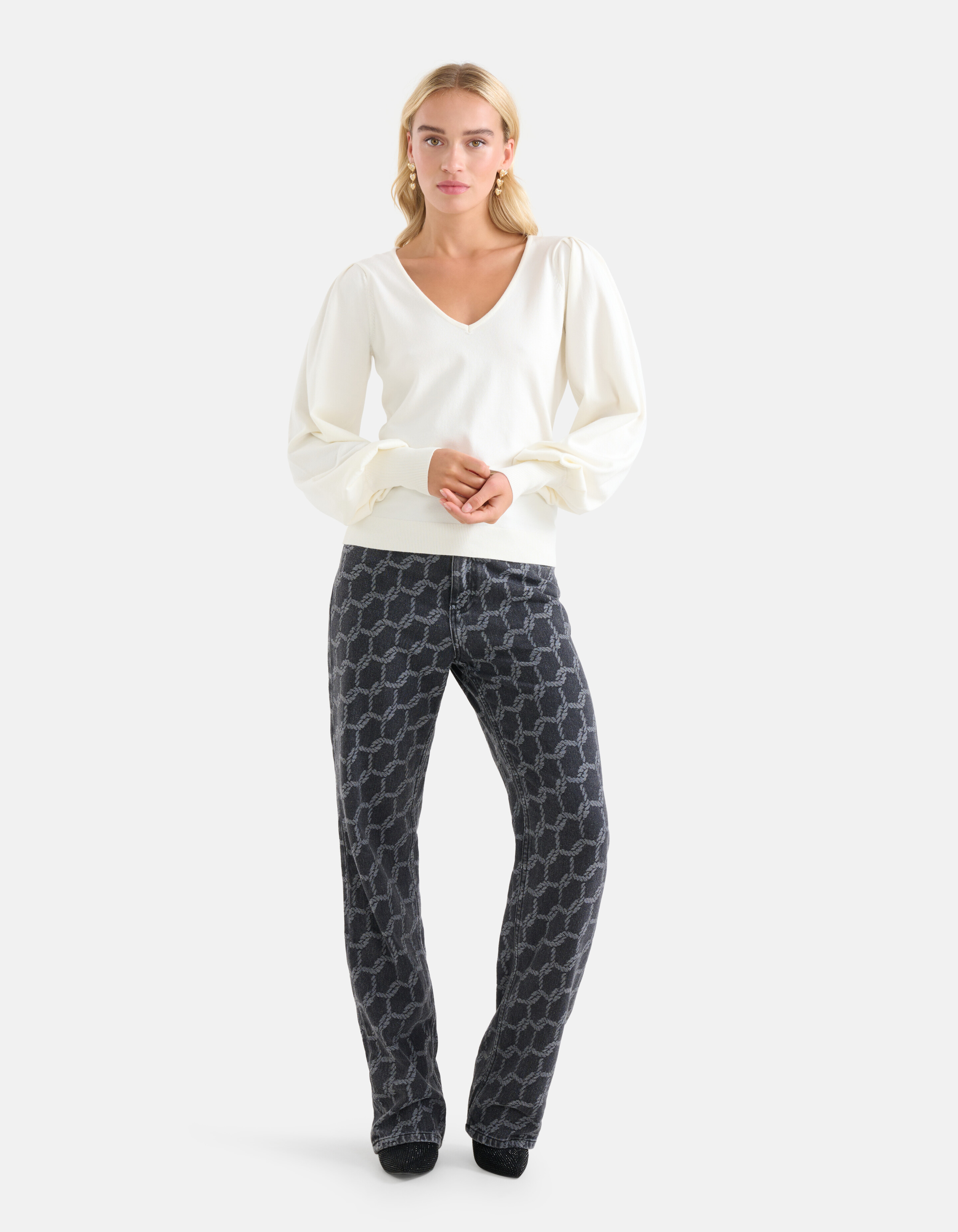 Gestrickter Pullover mit V-Ausschnitt Off White SHOEBY WOMEN