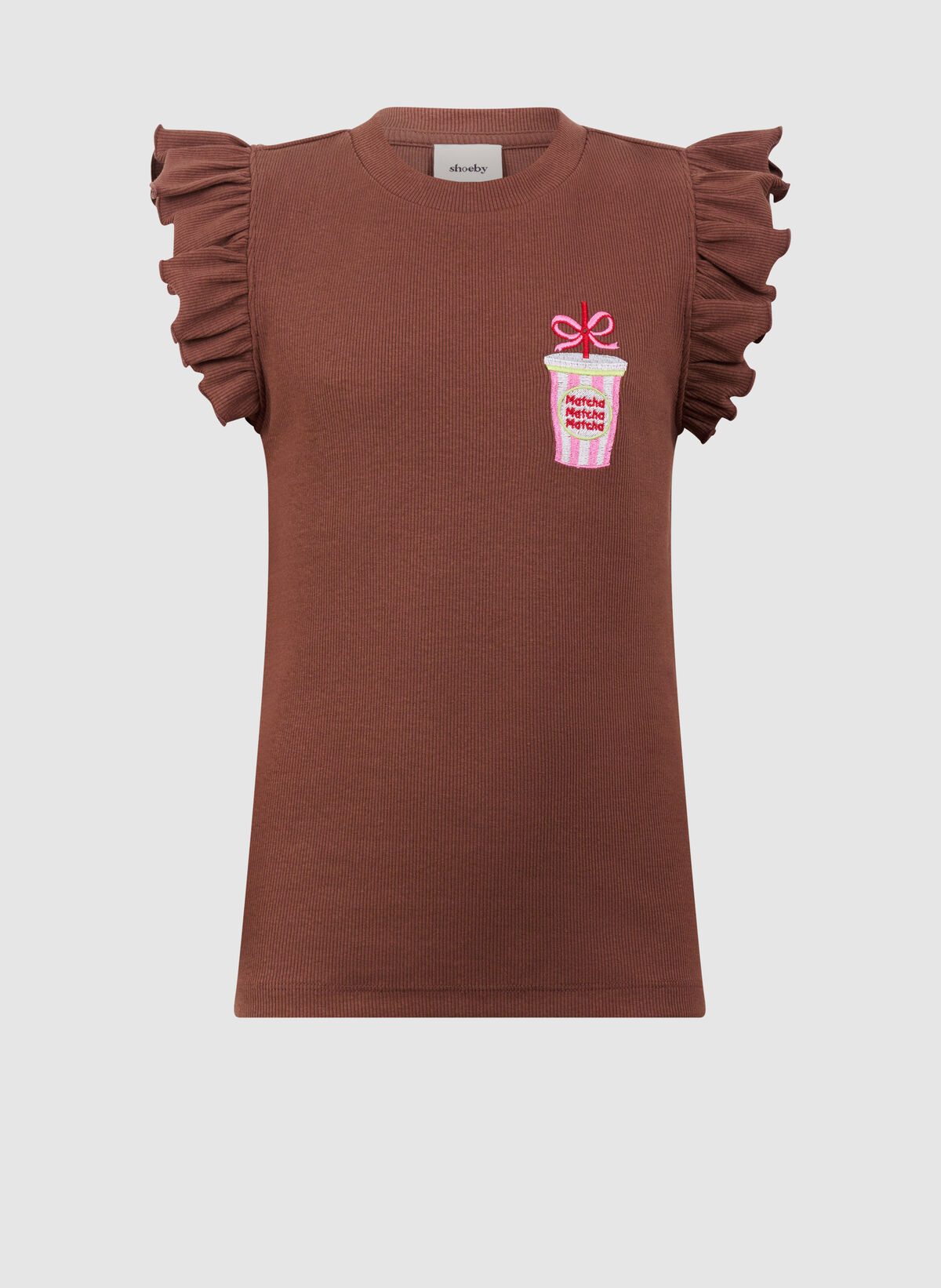 Matcha R&uuml;schen-Rippenoberteil Braun SHOEBY GIRLS
