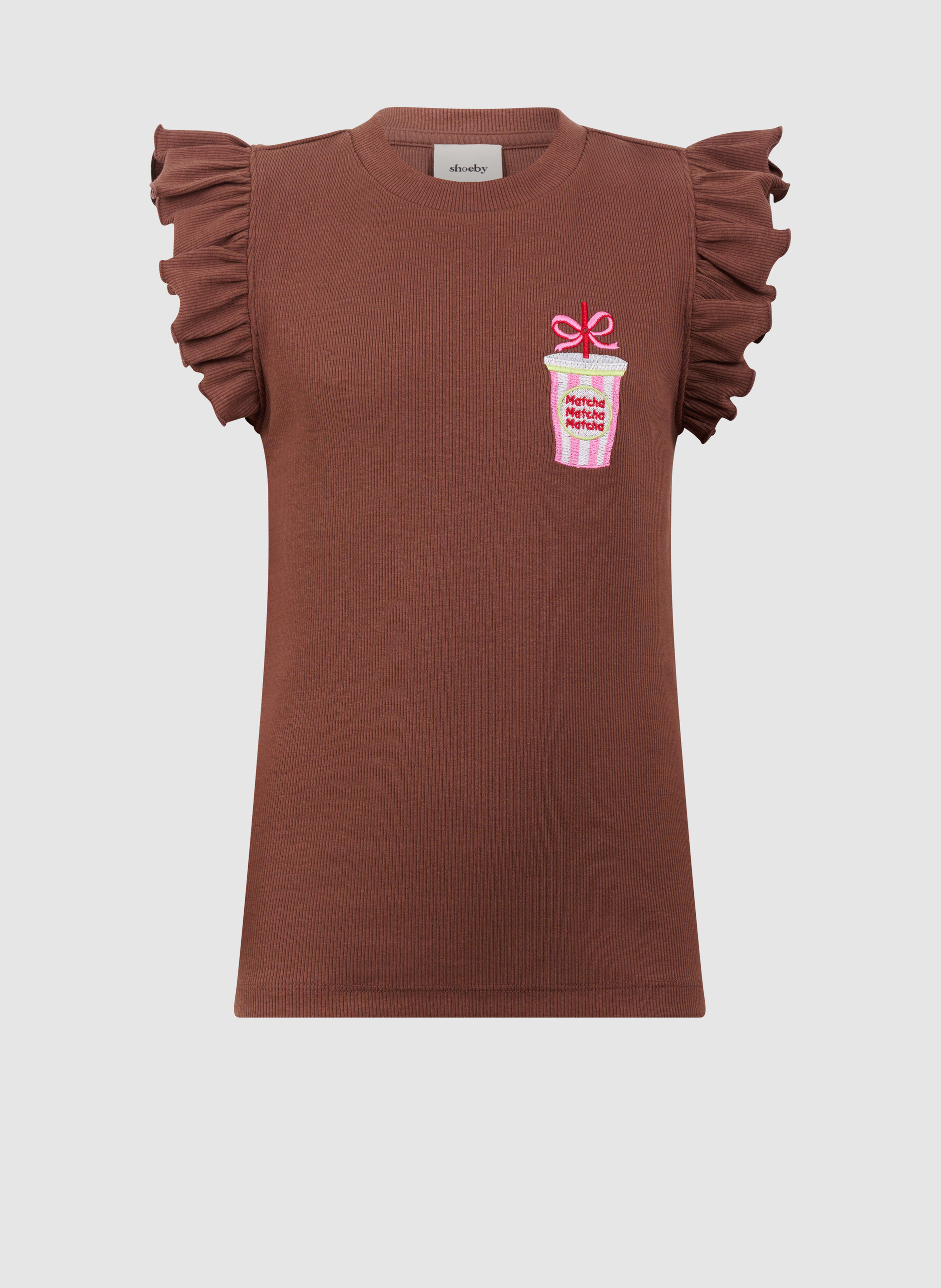 Matcha R&uuml;schen-Rippenoberteil Braun SHOEBY GIRLS