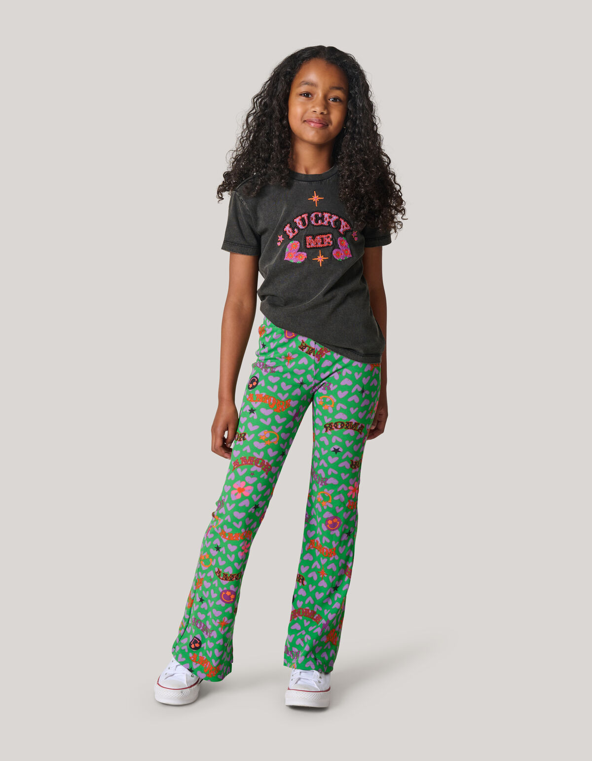 Bedruckte ausgestellte Rippen-Leggings Grün SHOEBY GIRLS