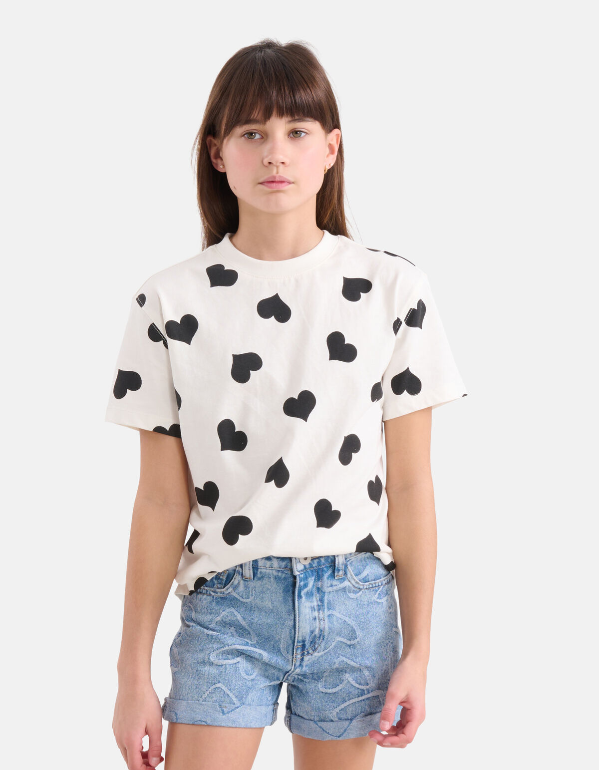 Oversized Hartjes Print T-shirt Wit SHOEBY GIRLS