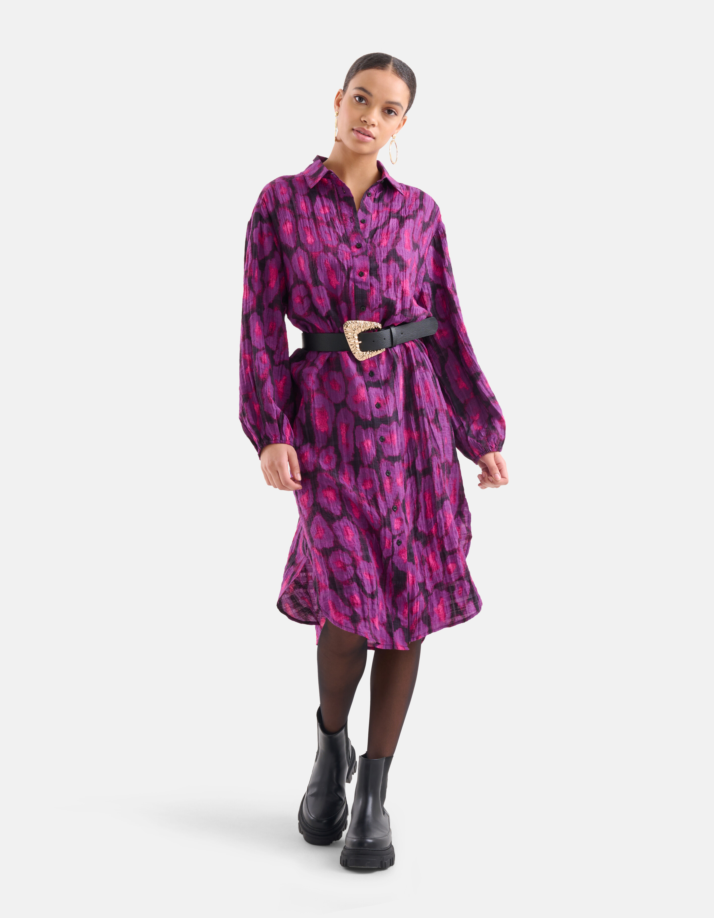 Langes Kleid mit Leopardenmuster Violett EKSEPT