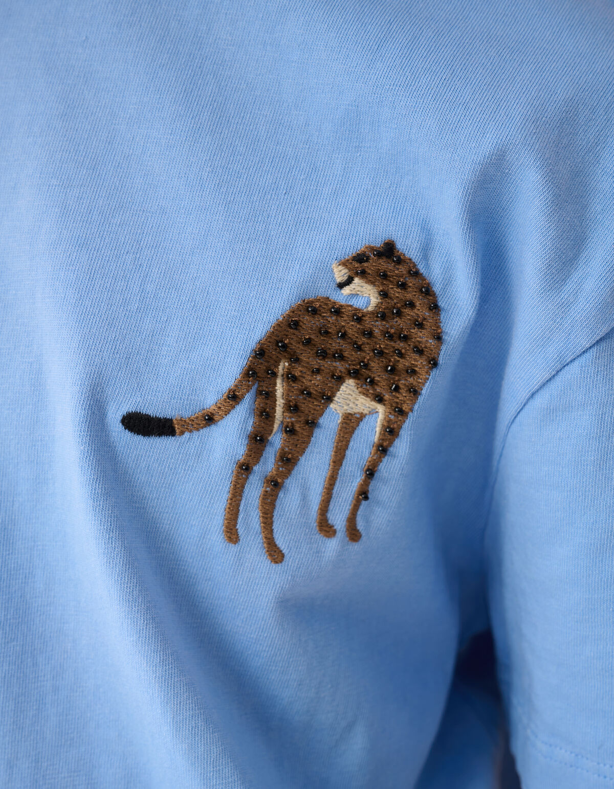 Leopard Embroidery T-shirt Light Blue von Lizzy SHOEBY GIRLS