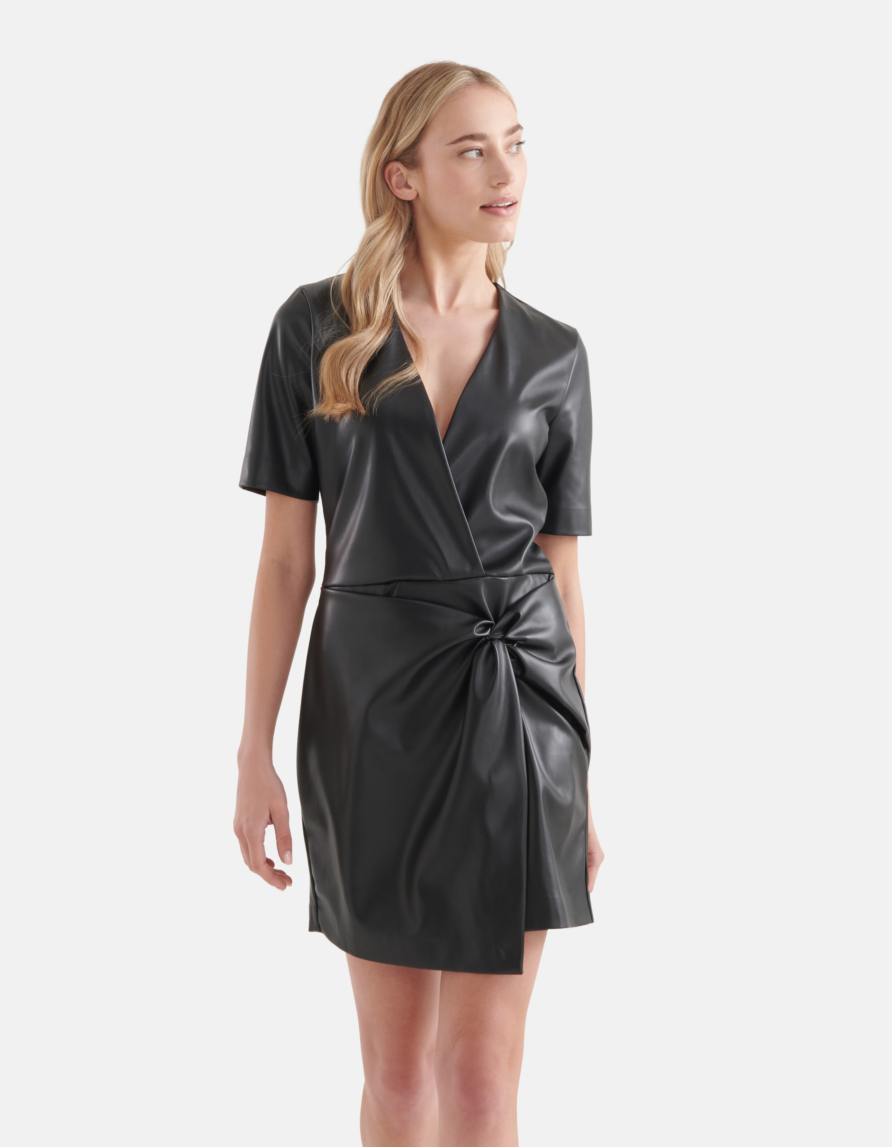 Veganes Leder-Knotenkleid Schwarz SHOEBY WOMEN