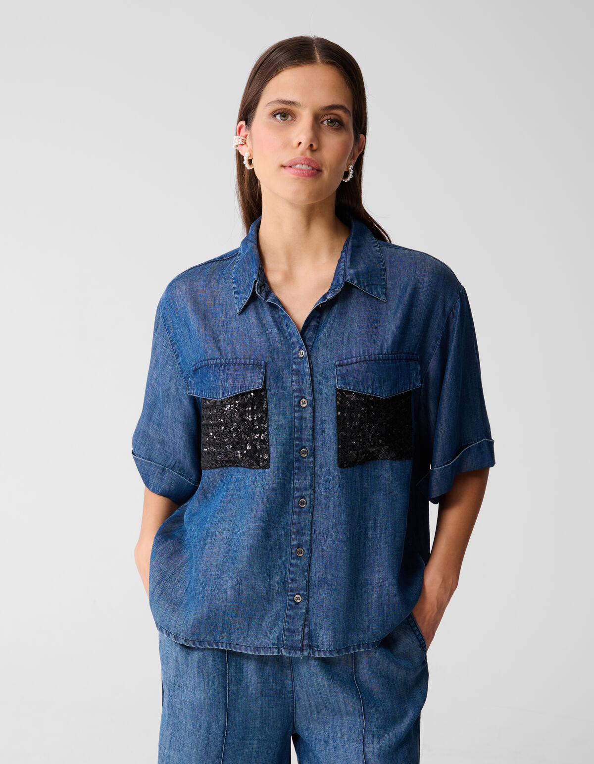 Denim Paillettenbluse Blau von Mieke SHOEBY WOMEN