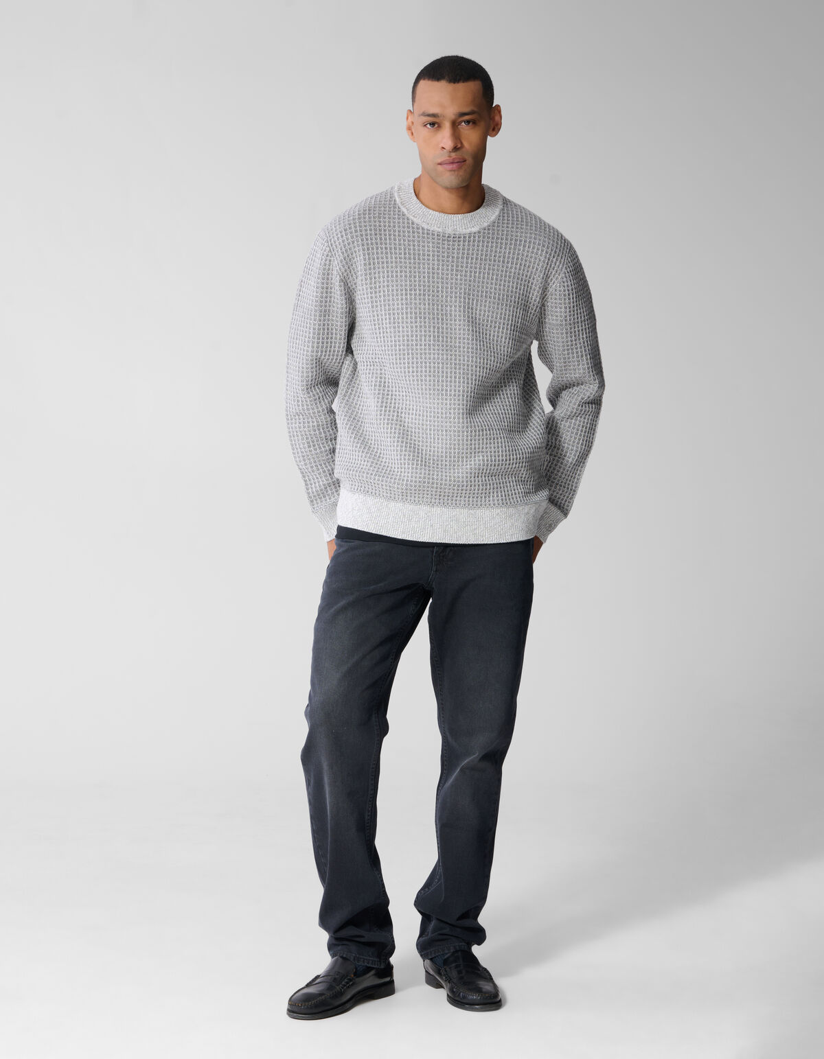 Waffel Strickpullover Mit Rundhalsausschnitt Hellg SHOEBY MEN