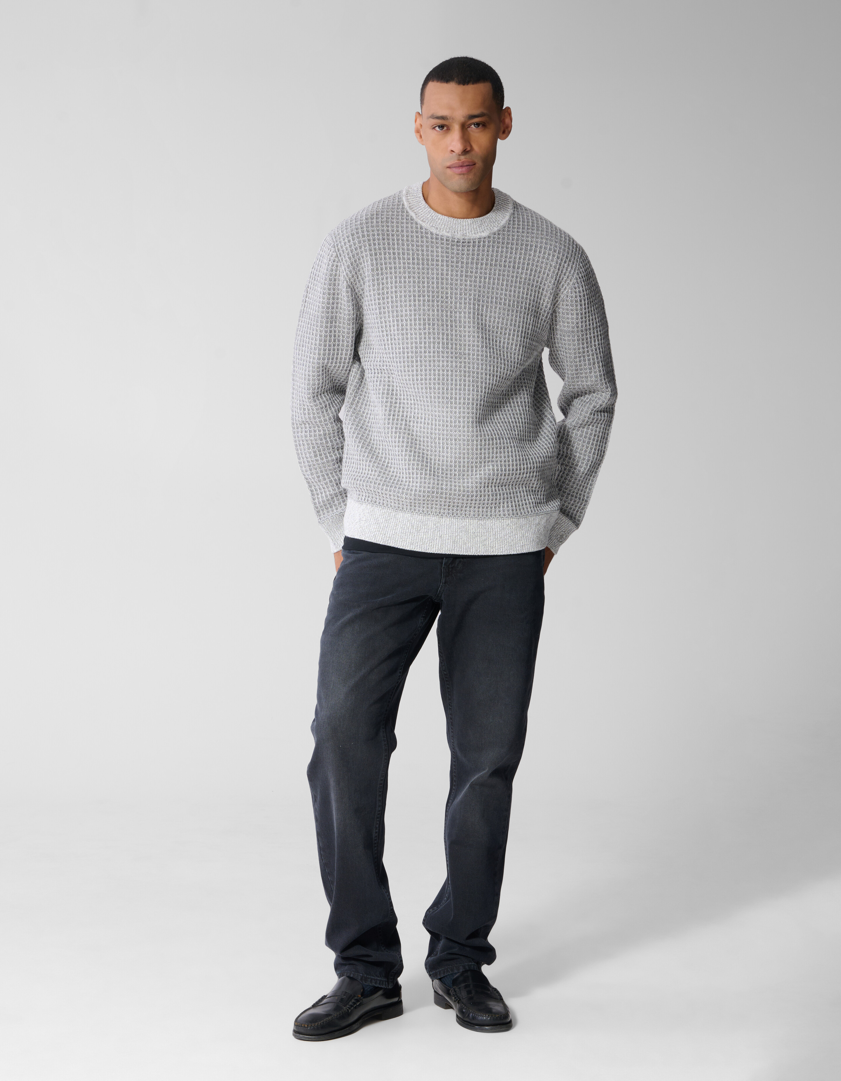Waffel Strickpullover Mit Rundhalsausschnitt Hellg SHOEBY MEN