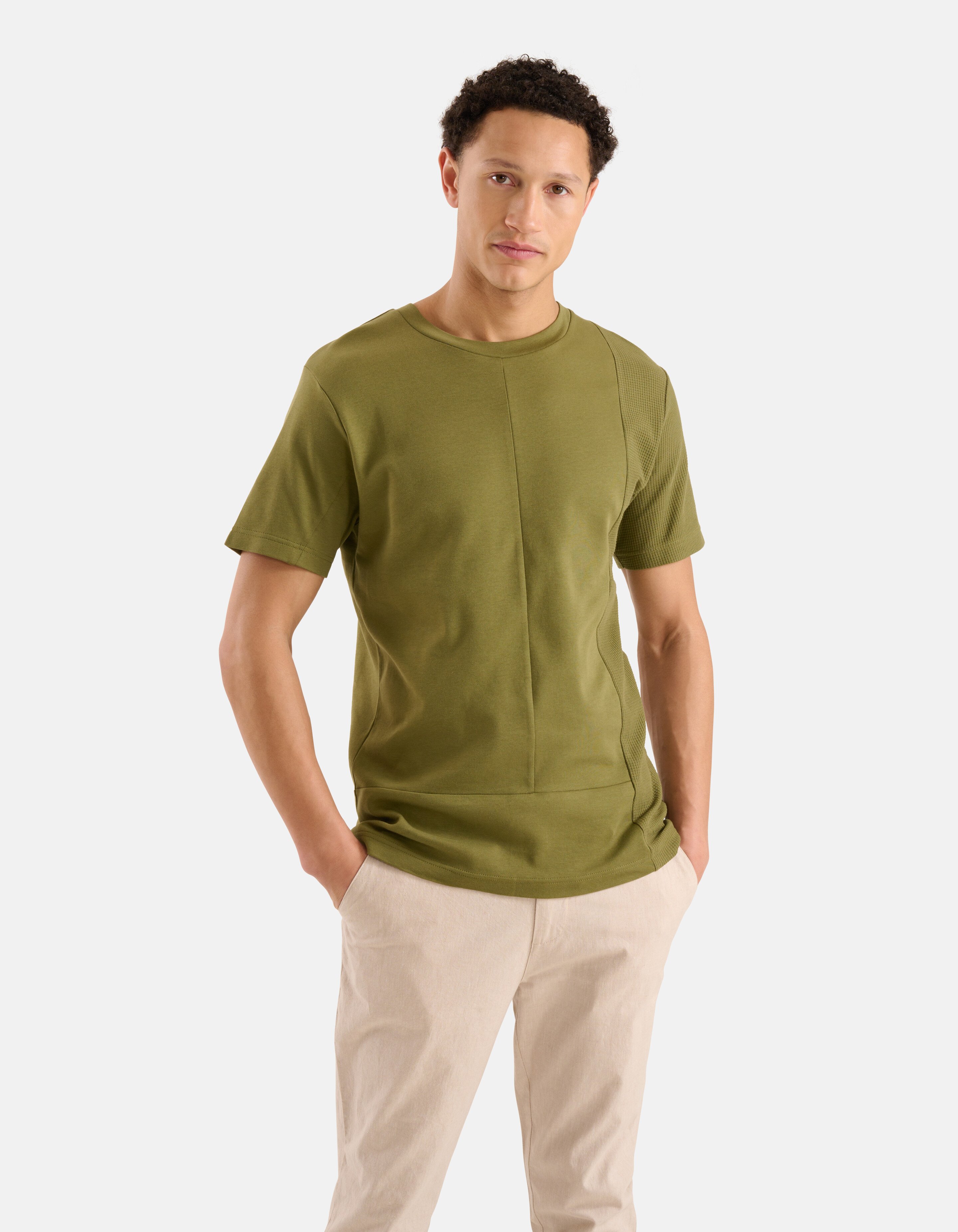 Textur-T-Shirt Olivgrün SHOEBY MEN