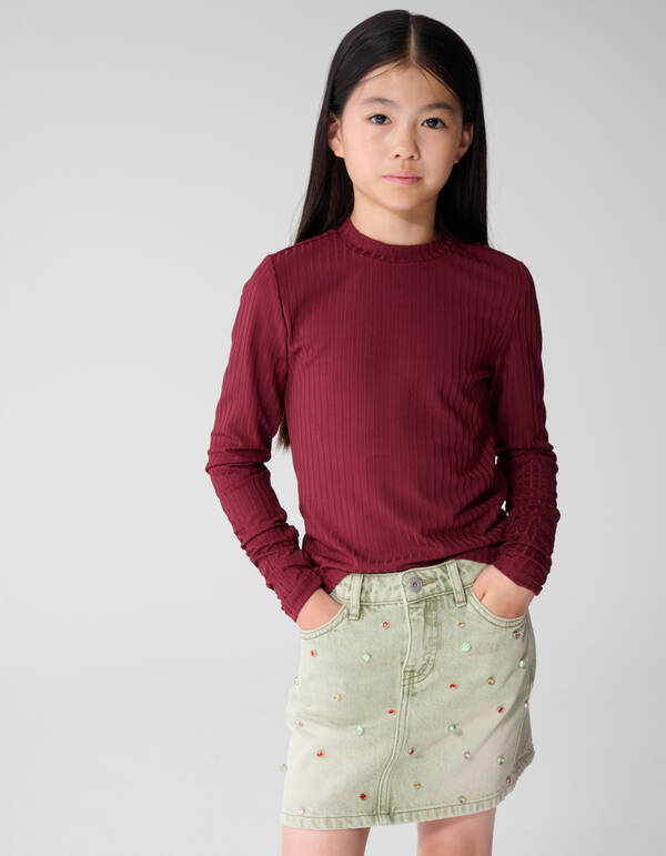 Soft Puff Rib Langarmshirt Dunkelrot SHOEBY GIRLS
