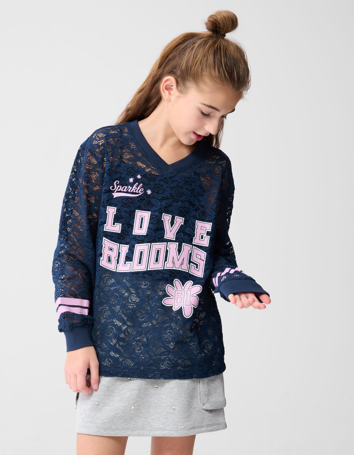 Baseball-Top mit Spitze, dunkelblau SHOEBY GIRLS
