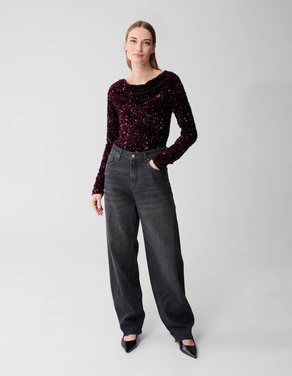 Pailletten-Wasserfall-Top Lila SHOEBY WOMEN