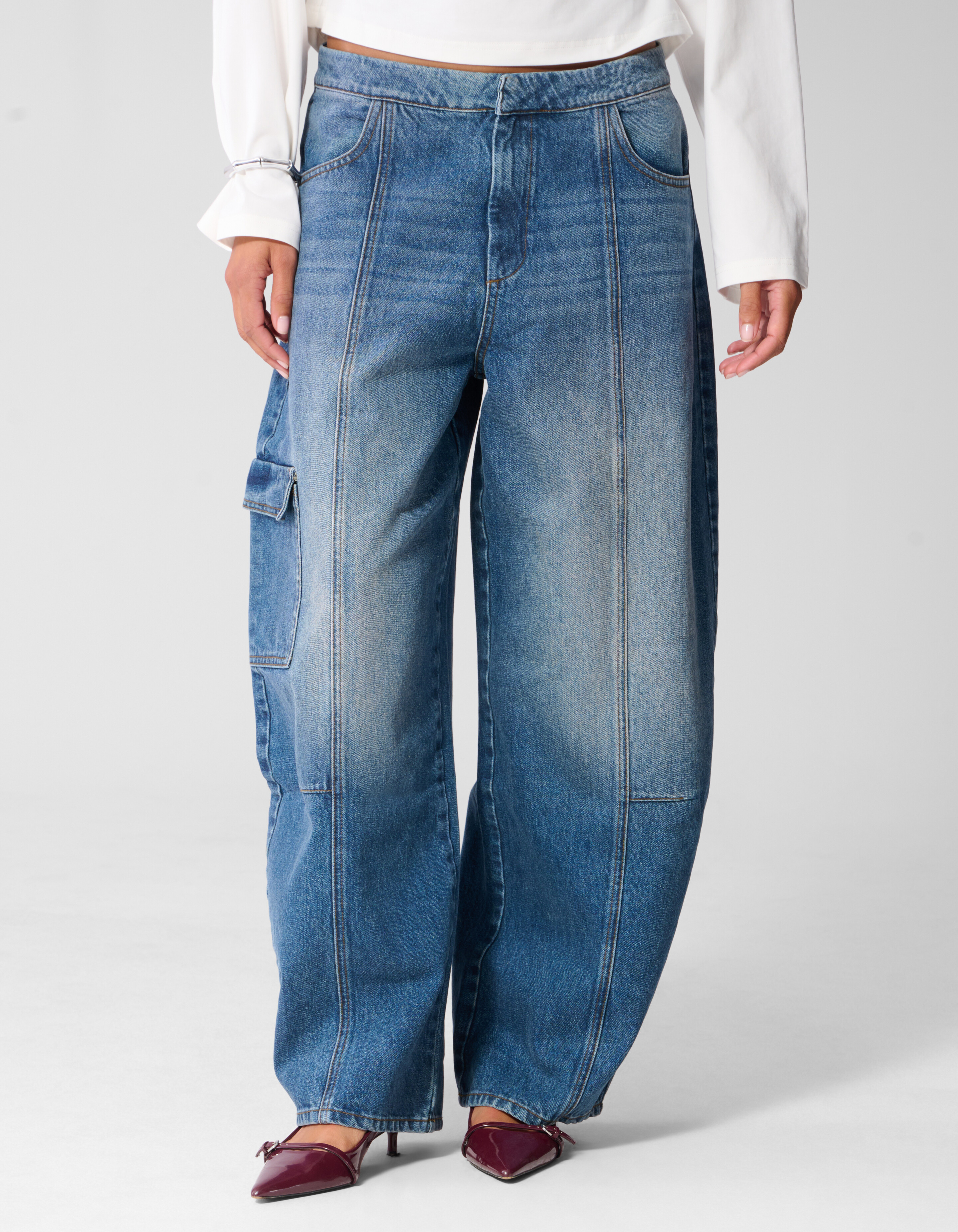 Cargo Barrel Fit Jeans Blau SHOEBY WOMEN