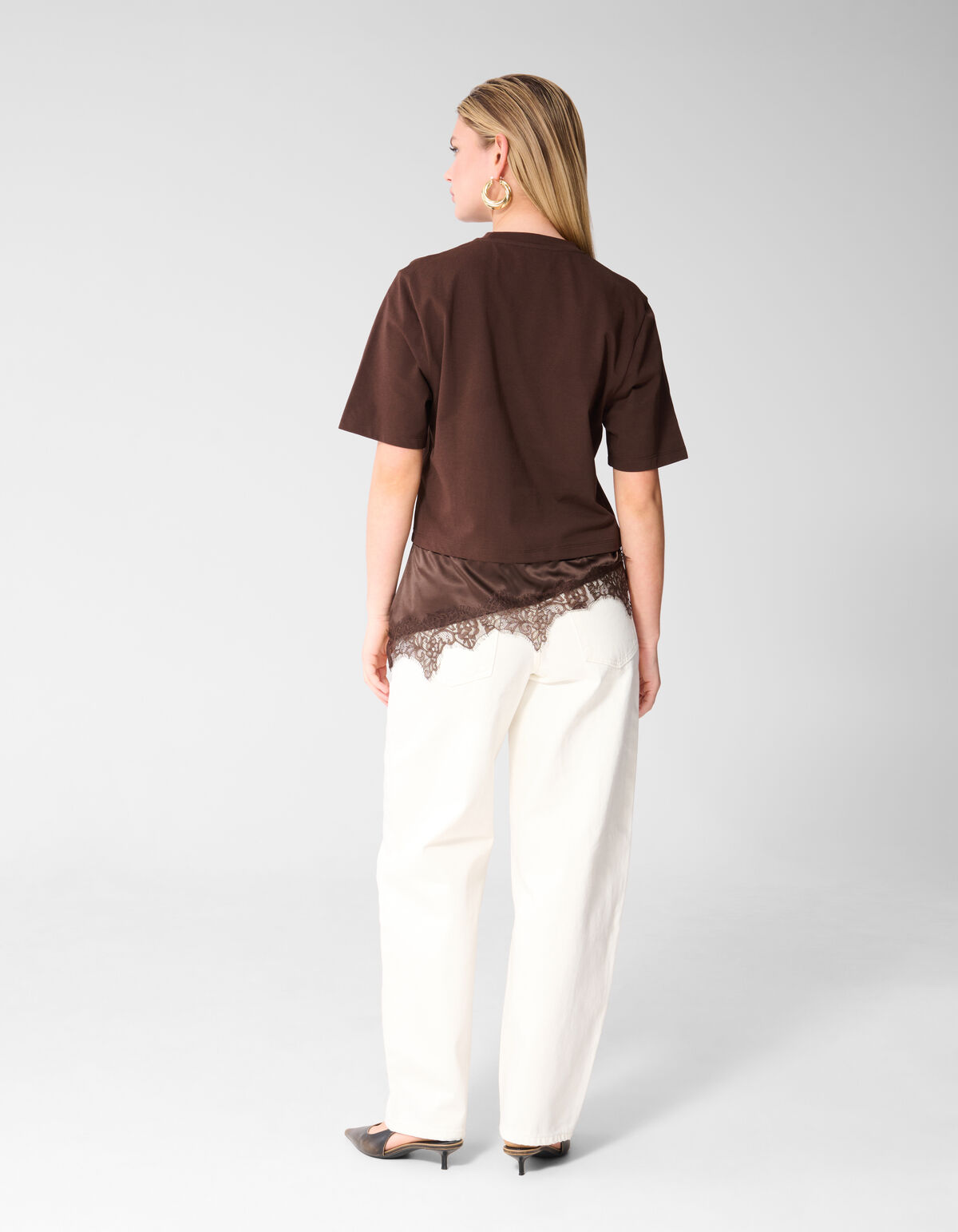 Kanten Satinen T-Shirt Braun SHOEBY WOMEN