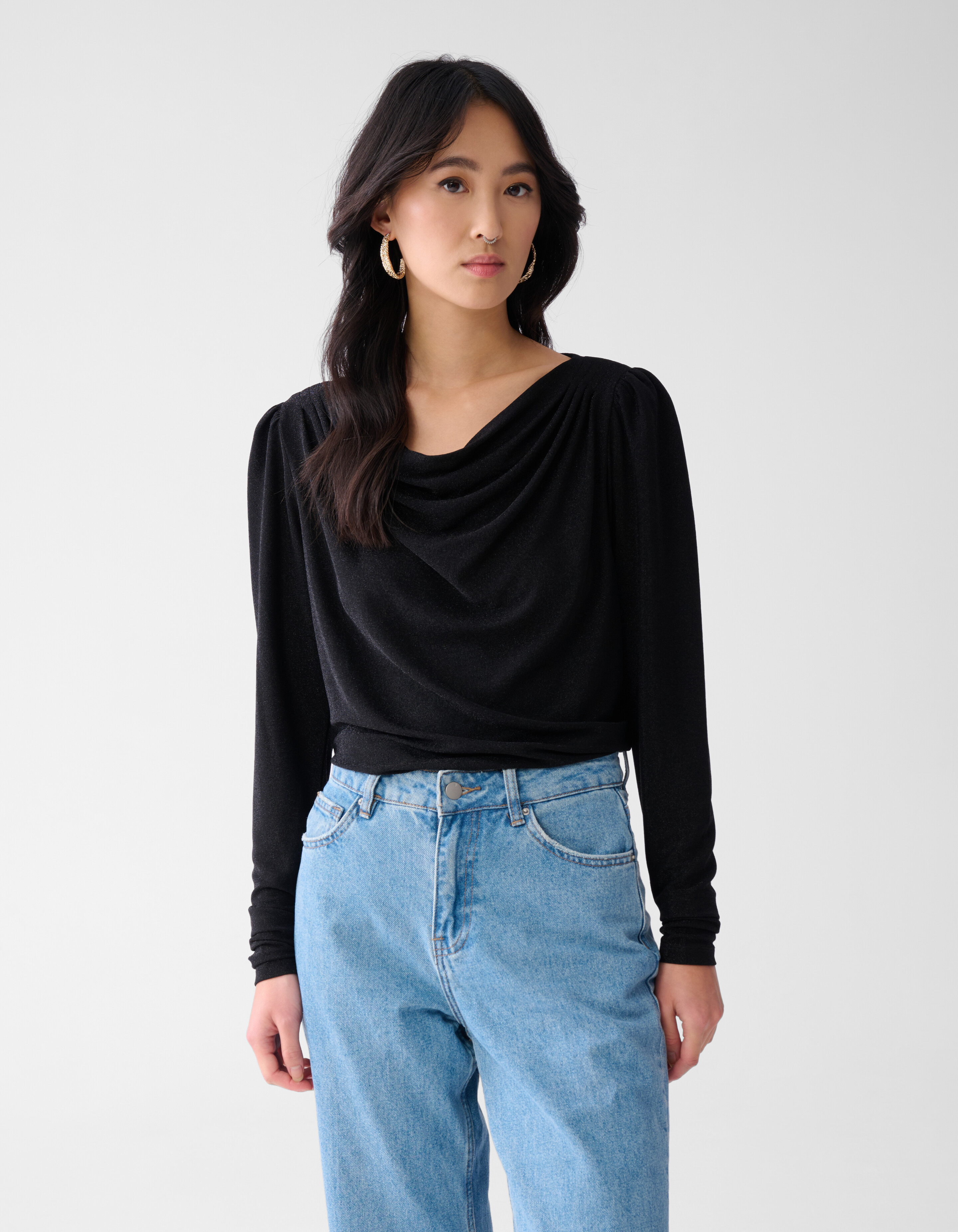 Glitzer Drapierungsbluse Schwarz SHOEBY WOMEN