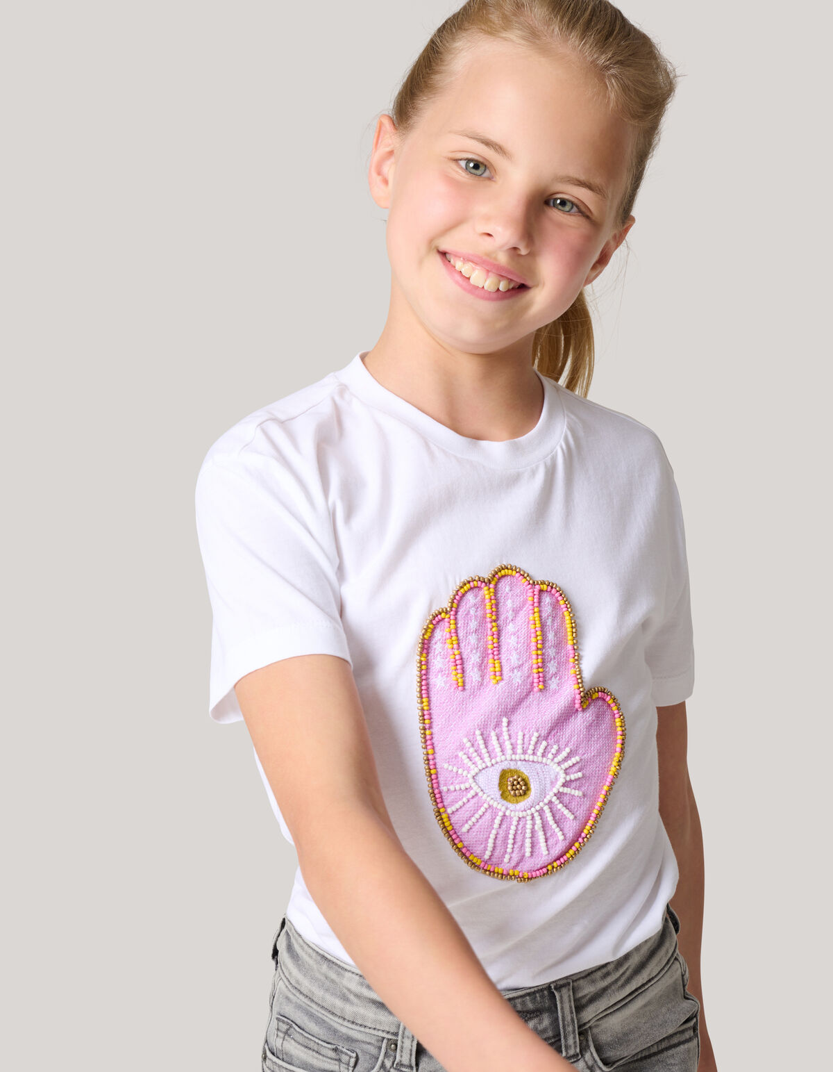 Embroidery T-shirt Wit SHOEBY GIRLS