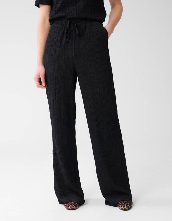 Crinkle Wide Leg Trousers Black SHOEBY WOMEN