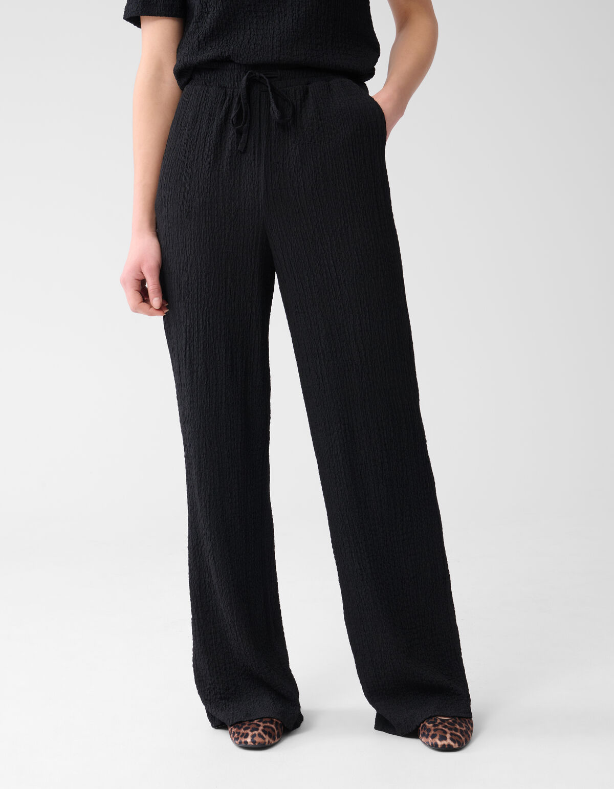 Crinkle Wide Leg Trousers Black SHOEBY WOMEN