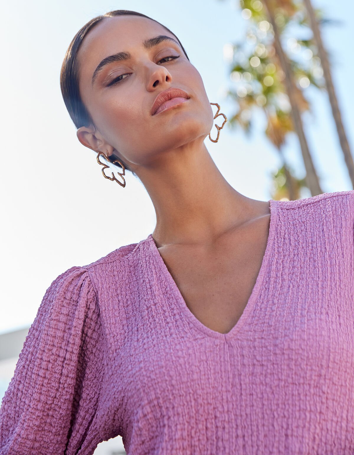 Crinkle-Top mit V-Ausschnitt in Rosa SHOEBY WOMEN