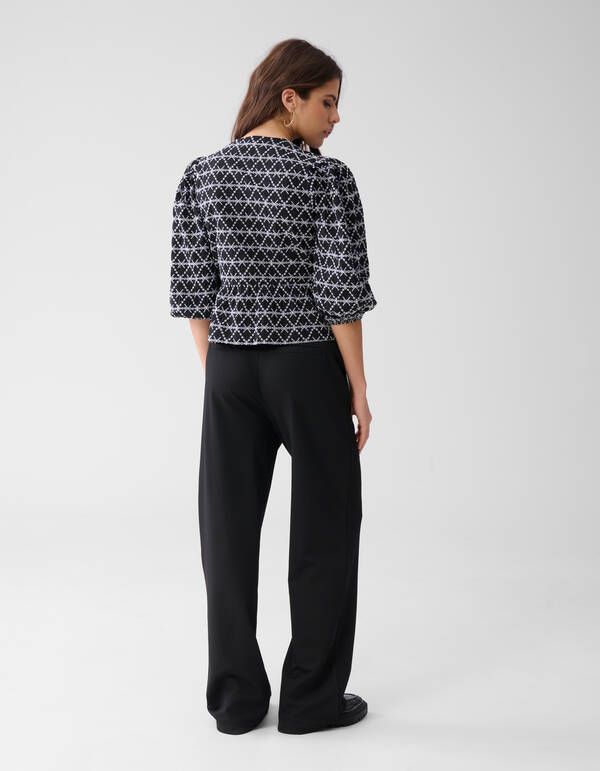 Bedruckte Schleifenbluse Schwarz/Weiß SHOEBY WOMEN