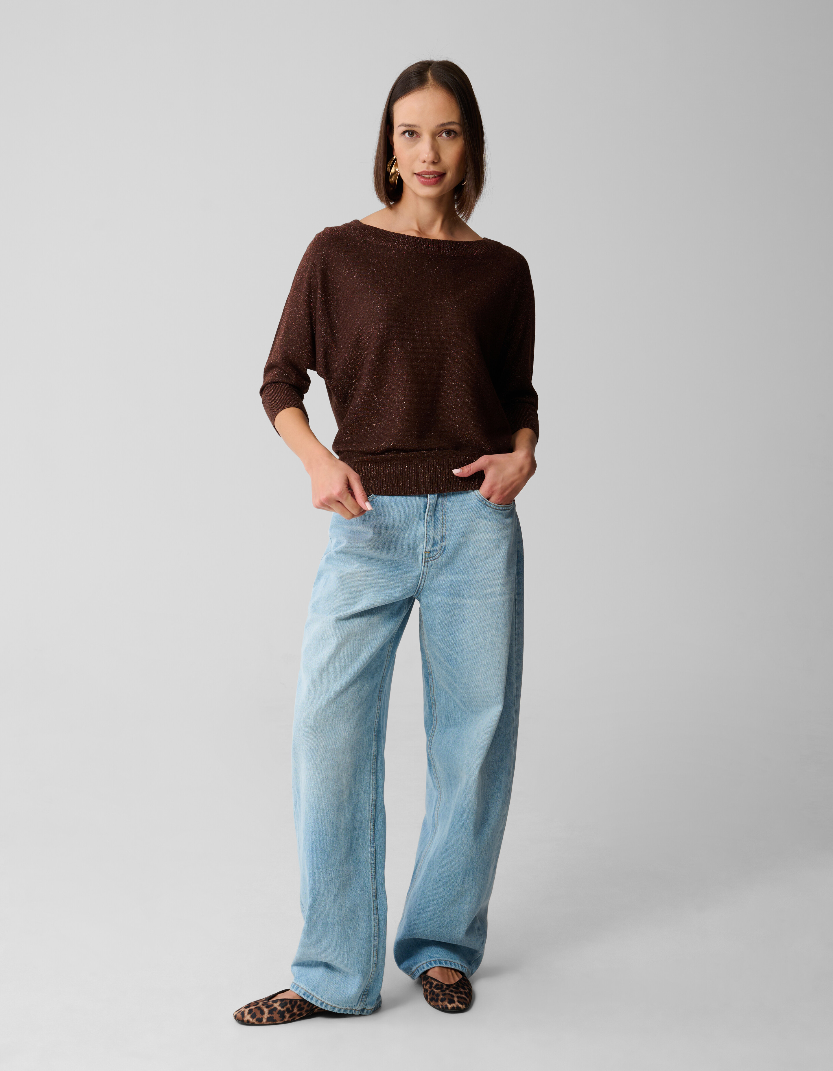 Glitzer Fledermaus Pullover Braun SHOEBY WOMEN
