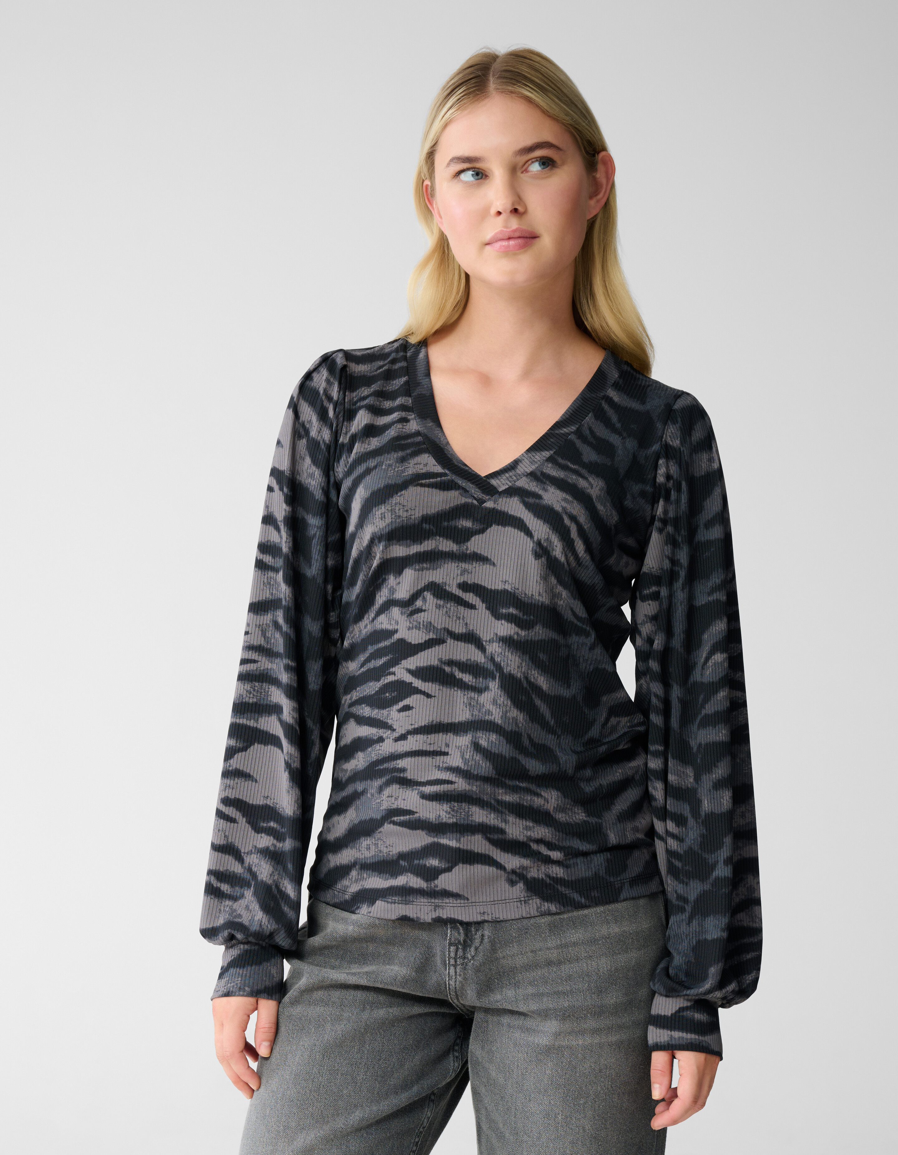 Tigerprint Rib Jersey Top Dunkelgrau SHOEBY WOMEN