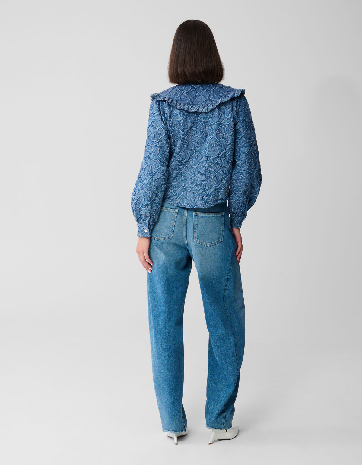 Jeansbluse mit großem Kragen, Blau SHOEBY WOMEN
