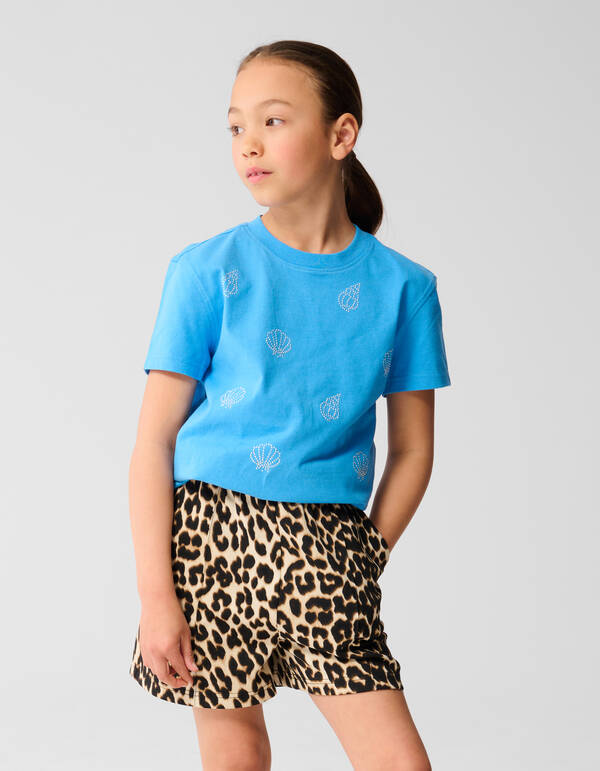 Strass Muschel-T-Shirt Blau SHOEBY GIRLS