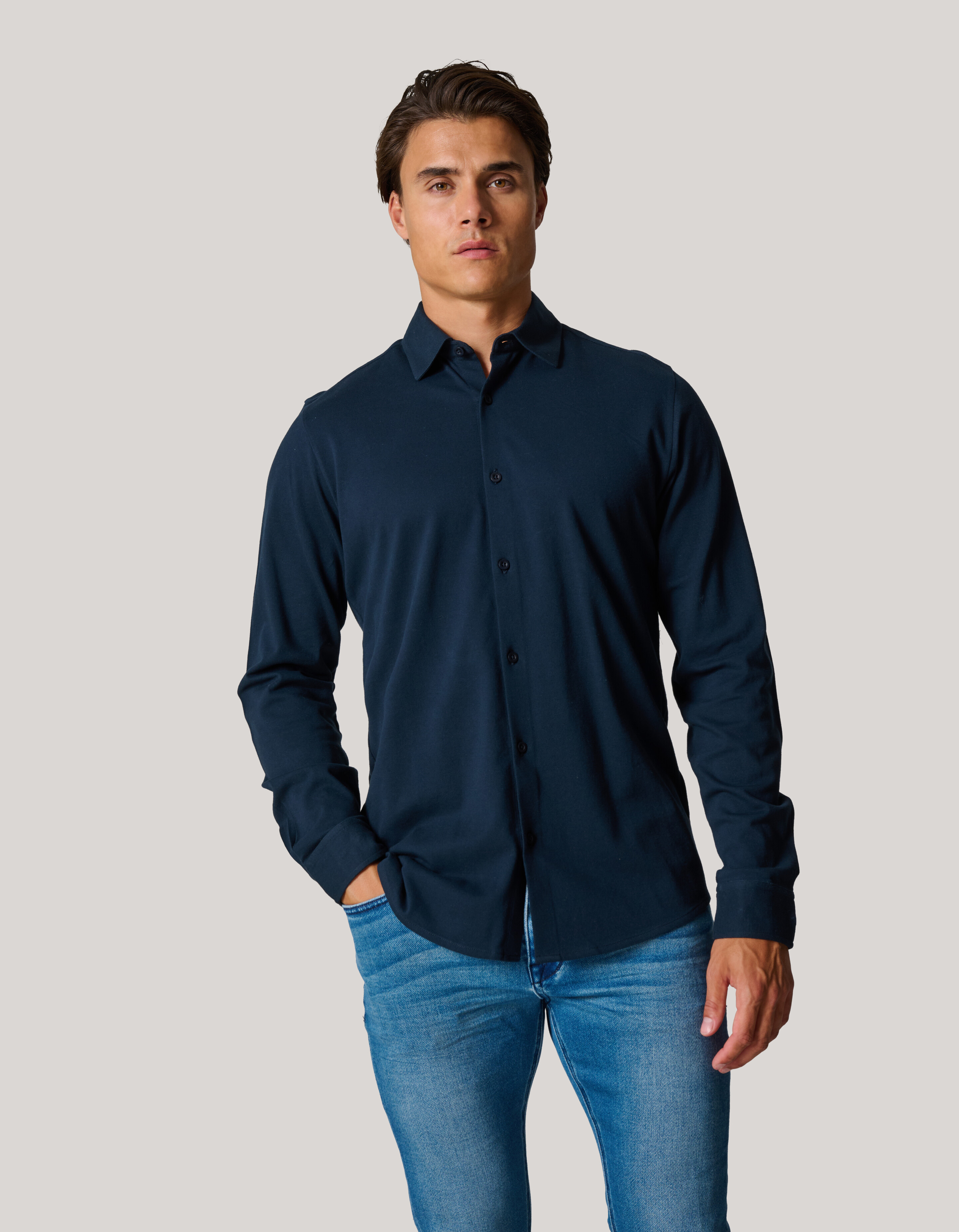 Pique Jersey Shirt Dunkelblau SHOEBY MEN